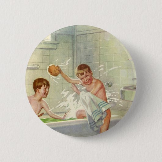 ヴィンテージ兄弟、子供、男の子は浴槽に飛び込んだ。 缶バッジ (正面)
