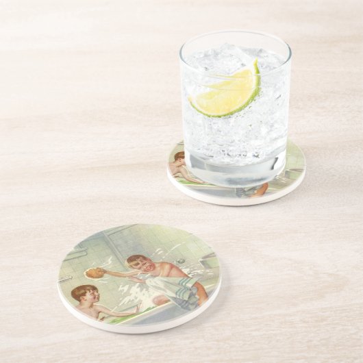 ヴィンテージ兄弟、子供、風呂で遊ぶ少年たち コースター (側面)