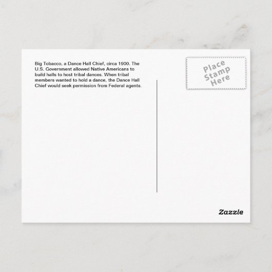 ヴィンテージ先住民アメリカの大きなタバコ、ダンスホール ポストカード (裏面)