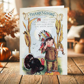 ヴィンテージ先住民アメリカインディアン少年感謝祭 シーズンカード