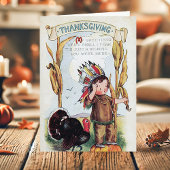 ヴィンテージ先住民アメリカインディアン少年感謝祭 シーズンカード