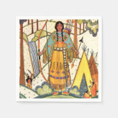 ヴィンテージ先住民アメリカンウーマンビレッジフォレスト スタンダードカクテルナプキン (正面)