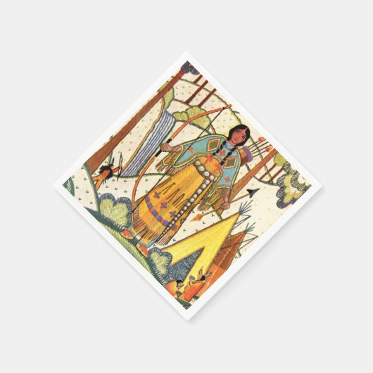 ヴィンテージ先住民アメリカンウーマンビレッジフォレスト スタンダードカクテルナプキン (角)