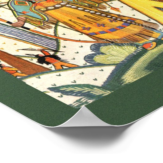 ヴィンテージ先住民アメリカンウーマンビレッジフォレスト ポスター (角)