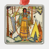 ヴィンテージ先住民アメリカンウーマンビレッジフォレスト メタルオーナメント (正面)