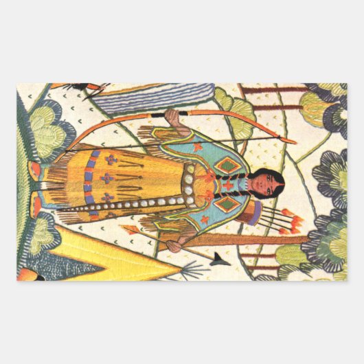 ヴィンテージ先住民アメリカンウーマンビレッジフォレスト 長方形シール (正面)