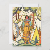 ヴィンテージ先住民アメリカンウーマンヴィレッジ誕生日 招待状 (裏面)