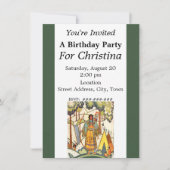 ヴィンテージ先住民アメリカンウーマンヴィレッジ誕生日 招待状 (正面)