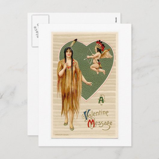 ヴィンテージ先住民アメリカンバレンタイン シーズンポストカード (正面/裏面)