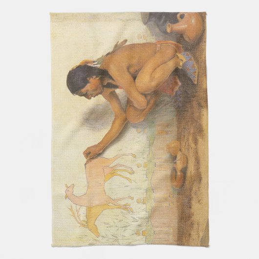 ヴィンテージ先住民アメリカン、インディアンアーティストby Couse キッチンタオル (縦)