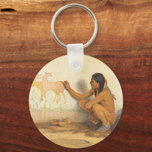 ヴィンテージ先住民アメリカン、インディアンアーティストby Couse キーホルダー (正面)