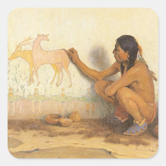 ヴィンテージ先住民アメリカン、インディアンアーティストby Couse スクエアシール (正面)