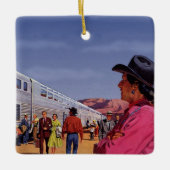 ヴィンテージ先住民アメリカン・インディアン・アット・ザ・トレイン セラミックオーナメント (正面)