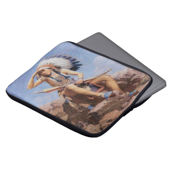 ヴィンテージ先住民アメリカン・インディアン、The Scout by Leigh ラップトップスリーブ (正面上部)