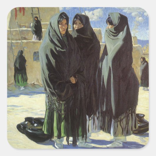 ヴィンテージ先住民アメリカン、タオスガールズバイウォルター・ウファー スクエアシール (正面)