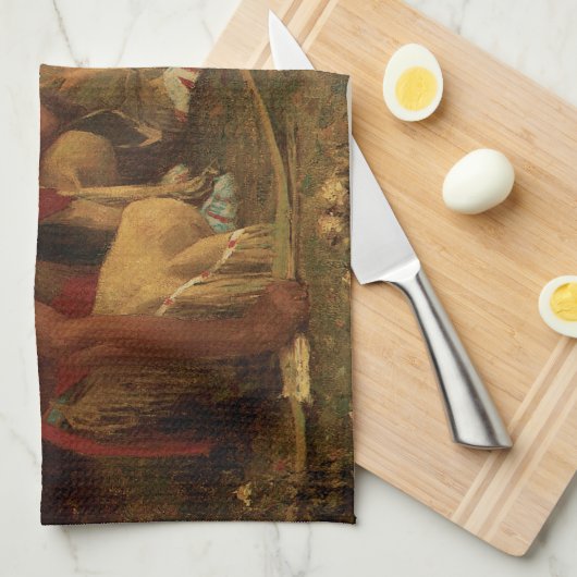 ヴィンテージ先住民アメリカン、鹿のための狩りバイクース キッチンタオル (四つ折り)