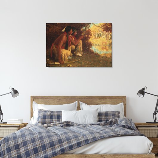 ヴィンテージ先住民アメリカン、鹿のための狩りバイクース キャンバスプリント (インサイチュ (寝室))