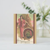 ヴィンテージ先住民アメリカ人女性感謝祭 ポストカード (スタンド正面)