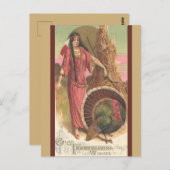 ヴィンテージ先住民アメリカ人女性感謝祭 ポストカード (正面/裏面)