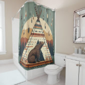 ヴィンテージ先住民テペベアトライバルプレーンズインディアン シャワーカーテン (インサイチュ)