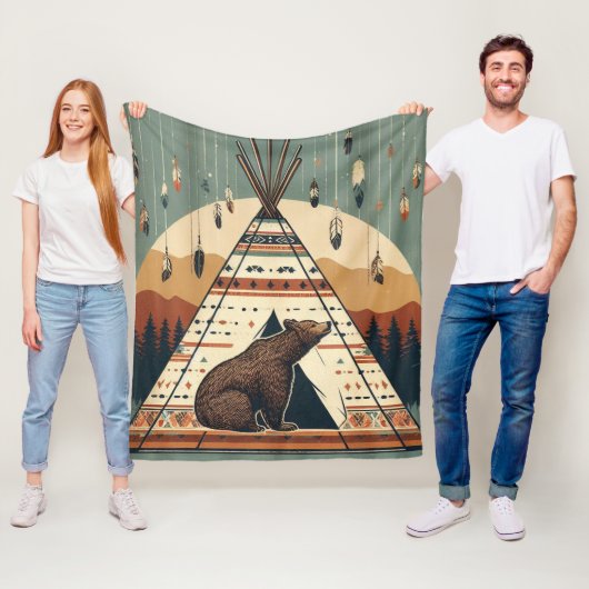 ヴィンテージ先住民テペベアトライバルプレーンズインディアン フリースブランケット (インサイチュ)