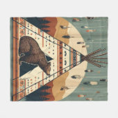 ヴィンテージ先住民テペベアトライバルプレーンズインディアン フリースブランケット (正面(横))