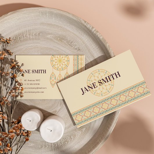 ヴィンテージ先住民ドリームキャッチャーBohoシックモノグラム 名刺