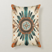 ヴィンテージ先住民羽レトロドリームキャッチャー模様 アクセントクッション (正面(垂直))