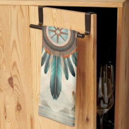 ヴィンテージ先住民羽レトロドリームキャッチャー模様 キッチンタオル