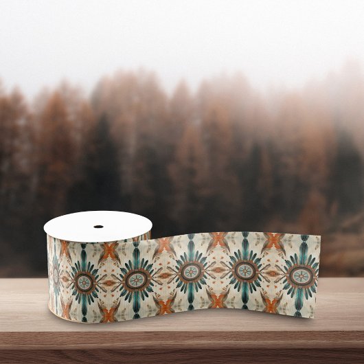 ヴィンテージ先住民羽レトロドリームキャッチャー模様 グログランリボン