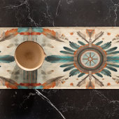 ヴィンテージ先住民羽レトロドリームキャッチャー模様 ショートテーブルランナー