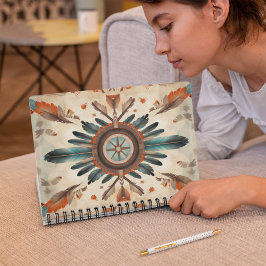 ヴィンテージ先住民羽レトロドリームキャッチャー模様 ノートブック