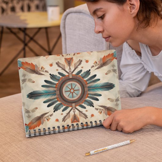 ヴィンテージ先住民羽レトロドリームキャッチャー模様 ノートブック