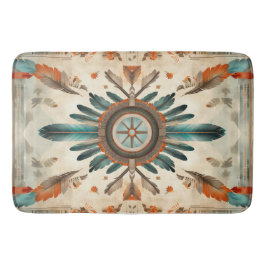 ヴィンテージ先住民羽レトロドリームキャッチャー模様 バスマット