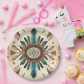 ヴィンテージ先住民羽レトロドリームキャッチャー模様 ペーパープレート (パーティー)