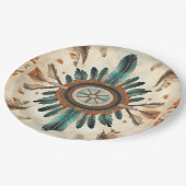 ヴィンテージ先住民羽レトロドリームキャッチャー模様 ペーパープレート (アングル)