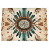 ヴィンテージ先住民羽レトロドリームキャッチャー模様 ラージペーパーバッグ (正面)