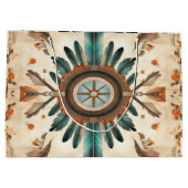 ヴィンテージ先住民羽レトロドリームキャッチャー模様 ラージペーパーバッグ (裏面)