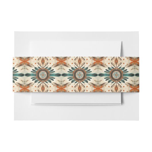 ヴィンテージ先住民羽レトロドリームキャッチャー模様 招待状ベリーバンド (正面例)