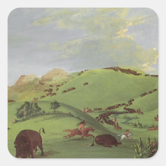 ヴィンテージ先住民、バッファロー・チェイス・バイ・カトリン スクエアシール (正面)