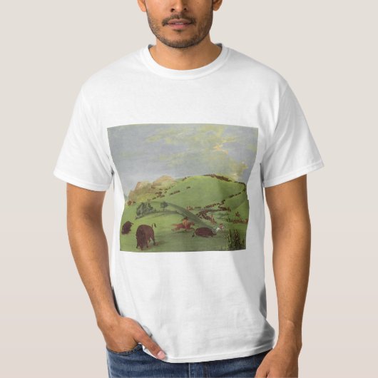 ヴィンテージ先住民、バッファロー・チェイス・バイ・カトリン Tシャツ (正面)