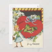 ヴィンテージ先生ウィズスクールハウスバレンタイン シーズンポストカード (正面/裏面)