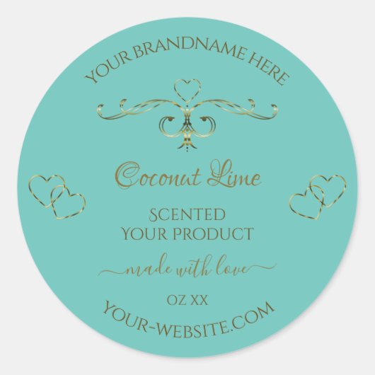 ヴィンテージ光ティール(緑がかった色)金ゴールド装飾品ラベル ラウンドシール (正面)