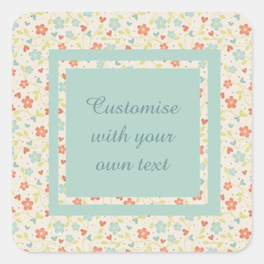 ヴィンテージ光春かわいらしフローラカスタム文字 スクエアシール (正面)