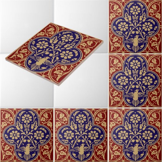 ヴィンテージ入りフローラつる植物帯状模様 タイル