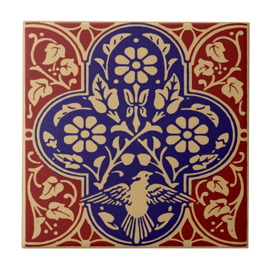 ヴィンテージ入りフローラつる植物帯状模様 タイル (正面)