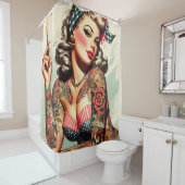 ヴィンテージ入れ古い学校のピンアップ シャワーカーテン (インサイチュ)