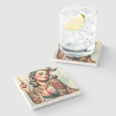 ヴィンテージ入れ古い学校のピンアップ ストーンコースター (横)