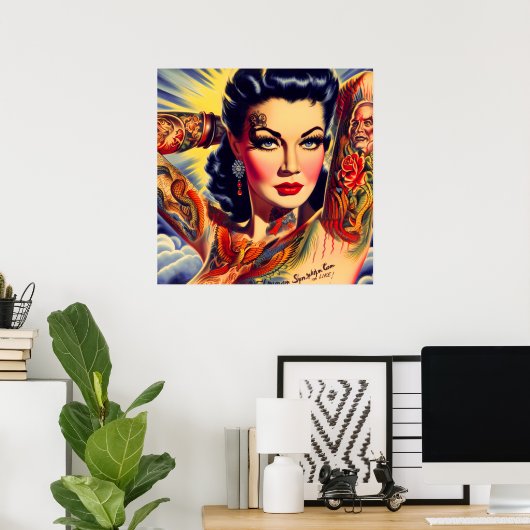 ヴィンテージ入れ墨のピンアップ ポスター (ホームオフィス)