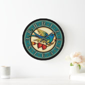 ヴィンテージ入れ墨の鳥とハート ラージ壁時計 (ホーム)